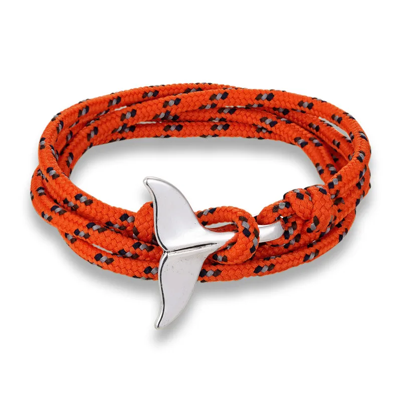 MKENDN New Whale Tail Anchor Bracelets Men Women Charm Nautical Survival Rope Chain Paracord Bracelet Male Wrap Metal Hooks