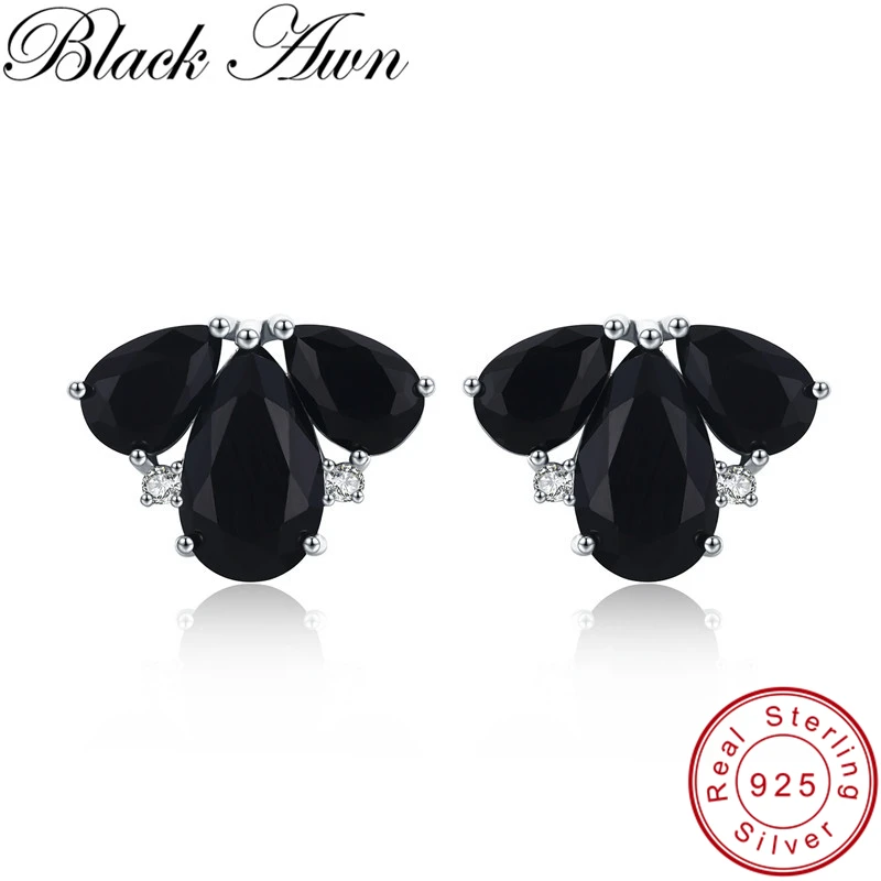 Женские классические серьги гвоздики в форме цветка [BLACK AWN] серебро 925 пробы