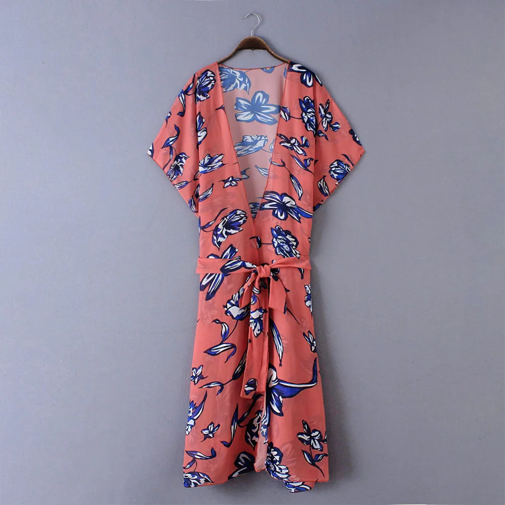 Blusas femininas elegante 2019 женское цветочное кимоно рукав три четверти шаль с принтом