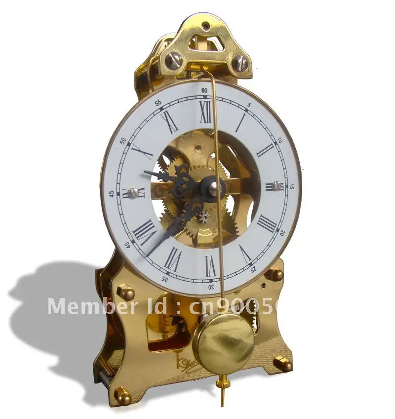 Key Wind Brass Mechanical Skeleton Movement Table Clock Desk