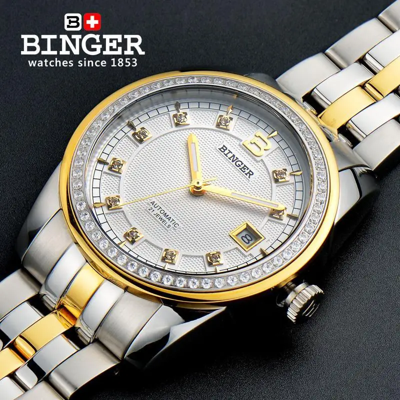 

Switzerland Men's Wristwatches BINGER Diamond Watch MenLuxury Brand Japan MIYOTA Automatic Mechanical Waterproof Watches B5010-4