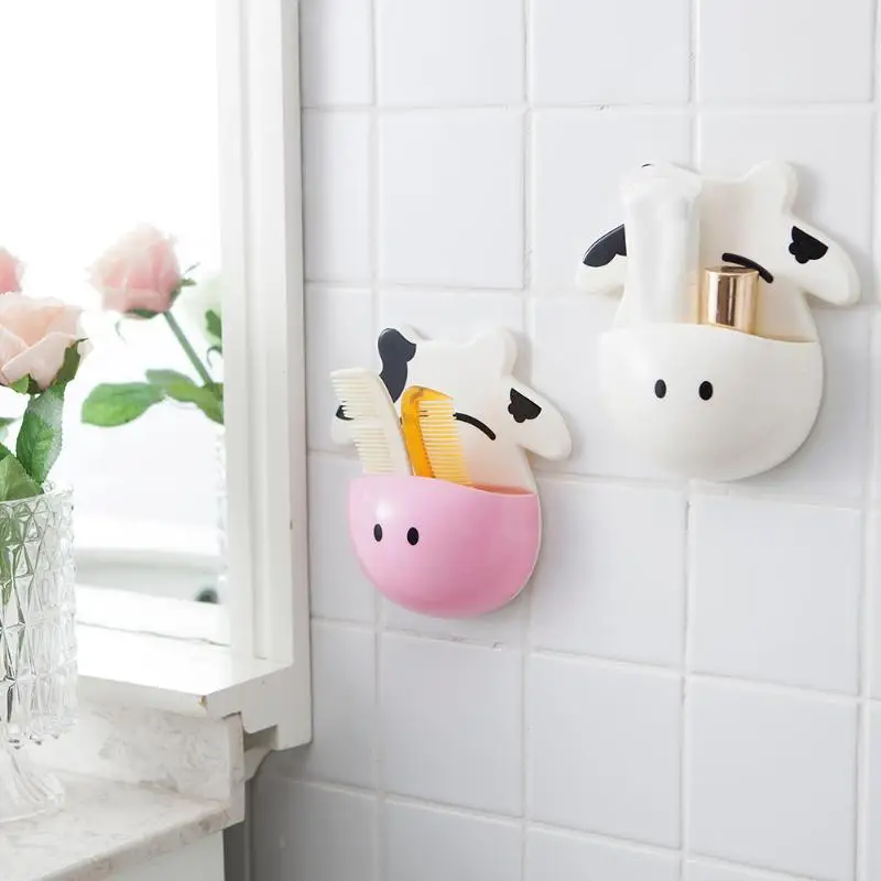 لطيف البقر فرشاة الأسنان حامل الحمام المطبخ الأسرة فرشاة الأسنان شفط الكؤوس حامل الحائط حامل هوك أكواب تخزين