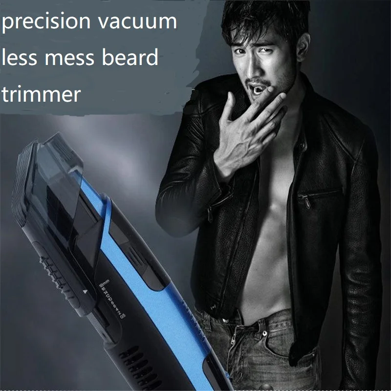 Electric Vacuum Men Beard Trimmer Facial Hair Remover Auto Suction Less Mess Precision Shave Razor Moustache Styling Clipper