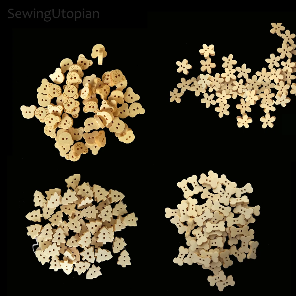 

100PCS Natural Color Cute Cartoon Wooden Button for Kids Sewing Buttons Clothes Accessories Wooden Crafts Decoration DIY