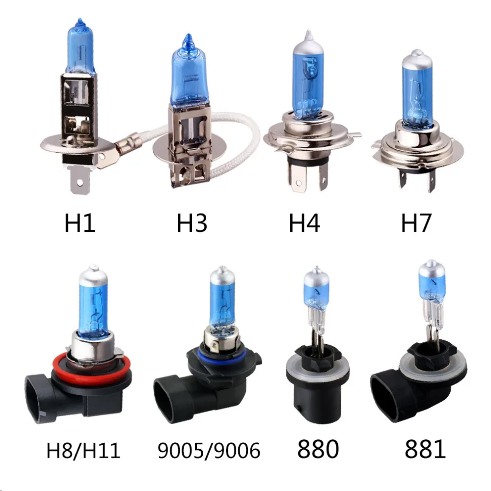 Автомобильный галогеновая лампа для фар Противотуманные светильник супер белый 5000 K-H11 H7 H4 H3 H1 H8 HB3 HB4 9005 9006 880 881-55 W 100W 12V 24V