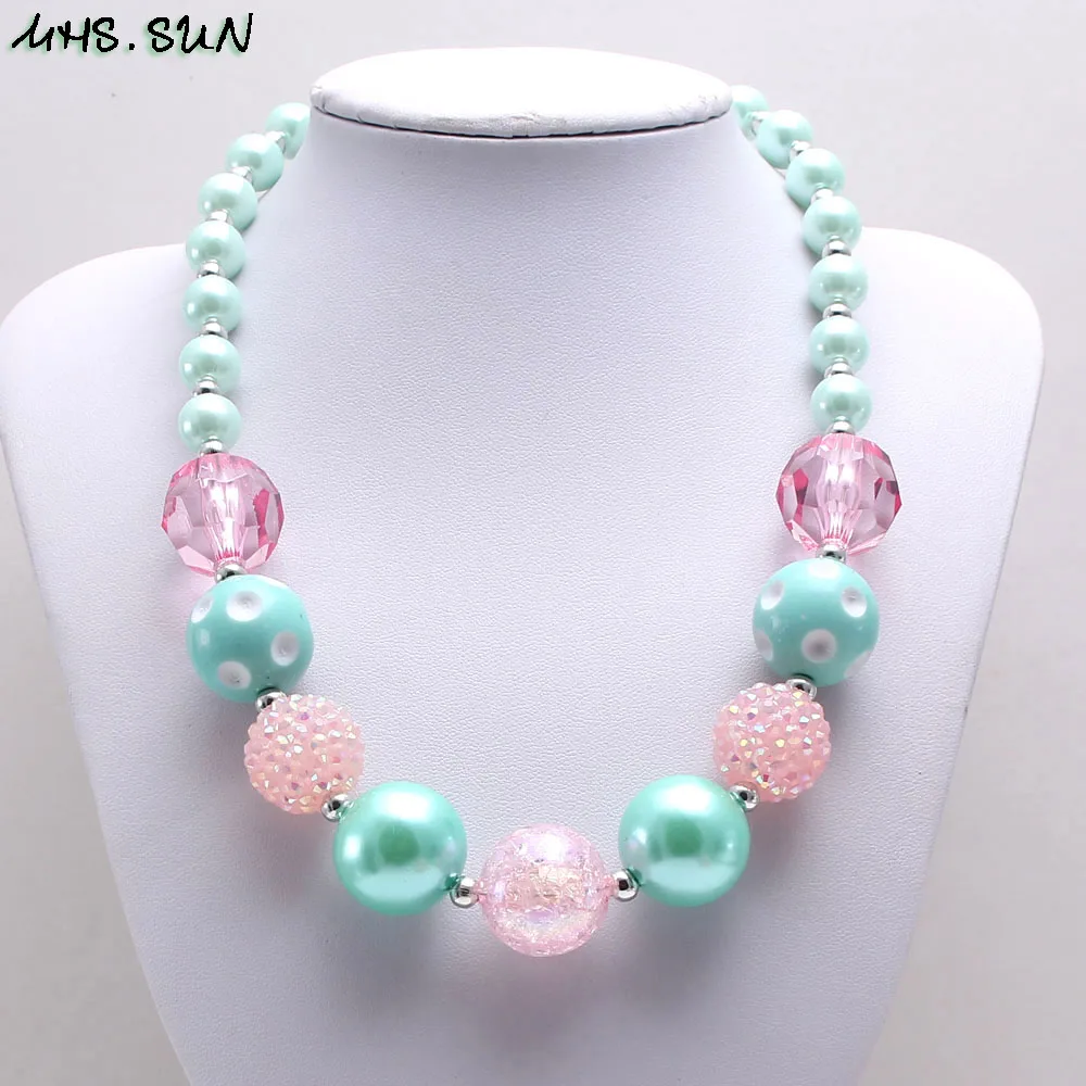 

MHS.SUN 2019 New fashion bubblegum beads kids necklace diy chunky pearl necklace baby girls choker jewelry for party gift 1pc