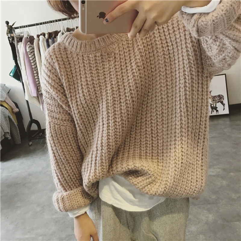 

2018 New Autumn Winter Women Sweater Thick Wool Knitted Pullover Tops Casual Loose Long Sleeve Female Warm Jumper Sweater