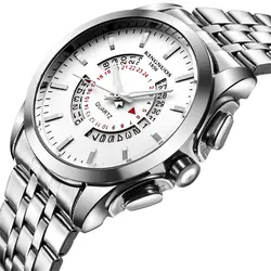 Новый Топ Марка Для мужчин часы Для мужчин полный Сталь Водонепроницаемый Повседневное кварцевые часы календарь серебряный мужской