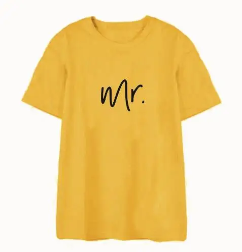 PADDY дизайн миссис и мистер футболка жена муж невеста жених футболка Свадьба медовый месяц соответствия Пара Мода Женщины Топ тройник Wifey - Цвет: yellow black MR
