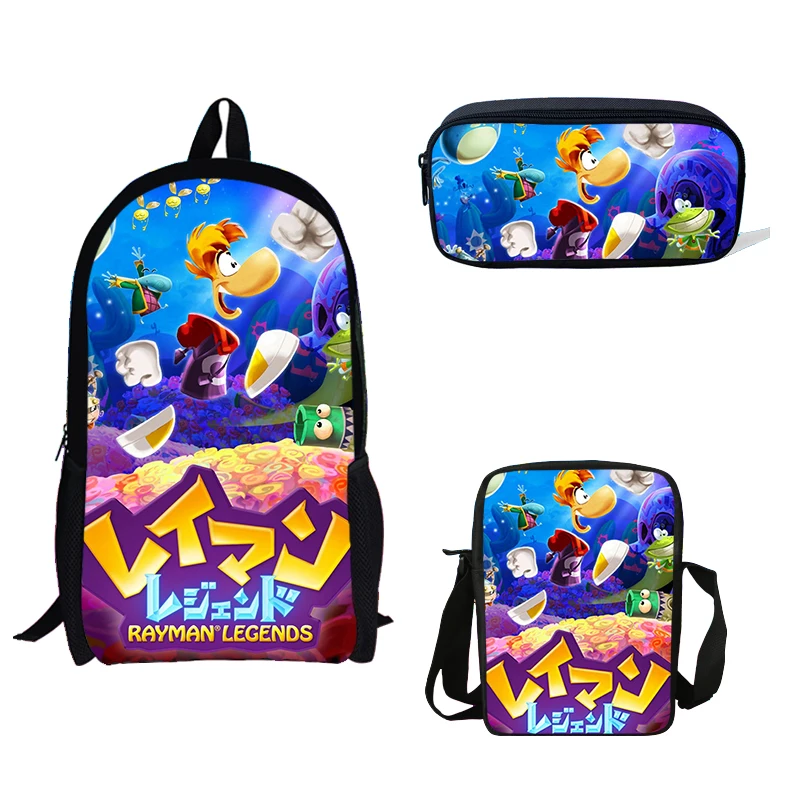 

3PCS/Set School Bags Rayman Legends Adventures School Bookbag for Teenage Girls&Boys Children Backpacks Mini single Shoulder