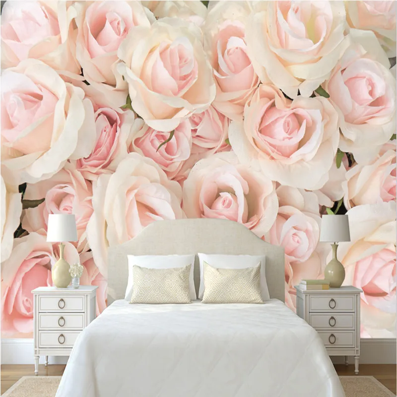 3D фото обои романтические настенные фрески современные Розовые розы 3D обои спальня Свадьба комната ТВ настенные фрески обои для стен 3D