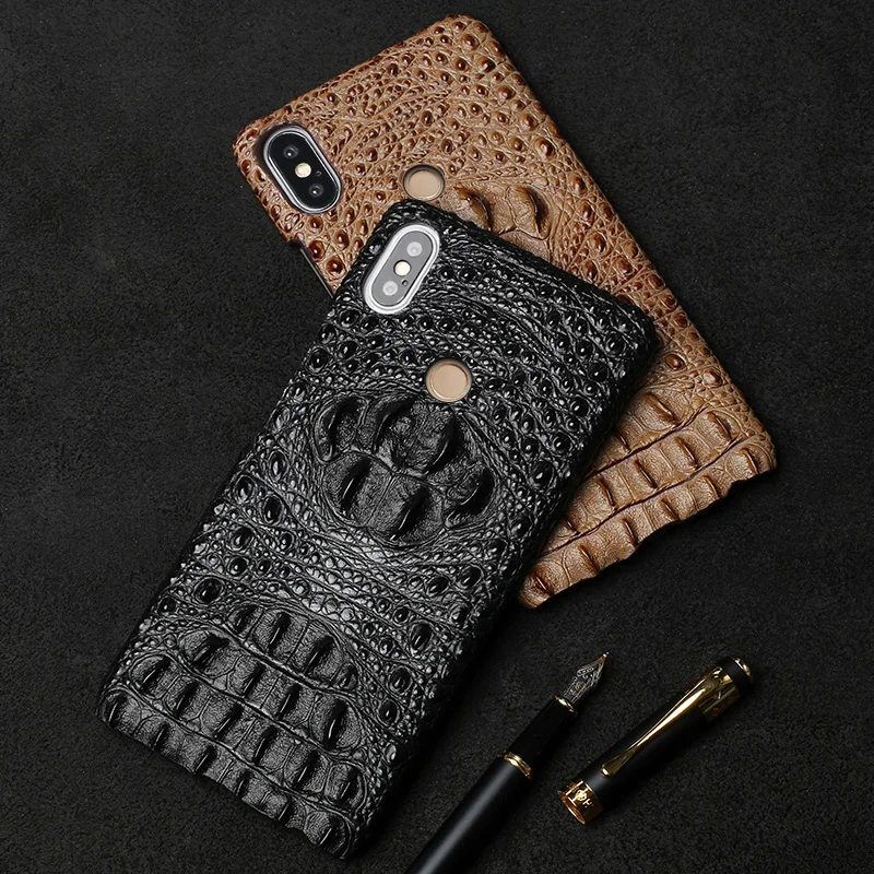 

Luxury Genuine Leather Crocodile skull case For Xiaomi Mi 6 8 8SE 8Explorer A2 Mix 2S 9 9SE Redmi Note 4X phone case Back cover
