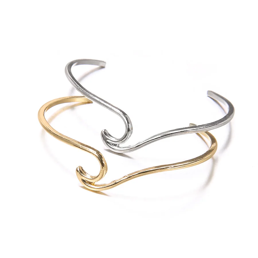 

Bohemian Wave Bracelet Bangle for Women Girl Gold Sliver Color Metal Summer Ocean Surfer Bracelets Statement Jewelry Pulseiras