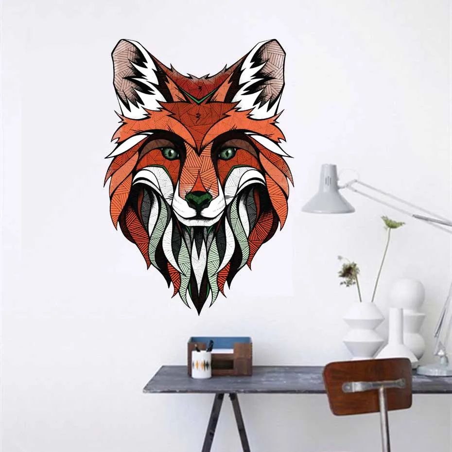 

Big Fox Head Floral Pattern Wall Decal For Living Room Modern Animal Wallpaper Home Decor Wall Art Murals For Bedroom Waterproof