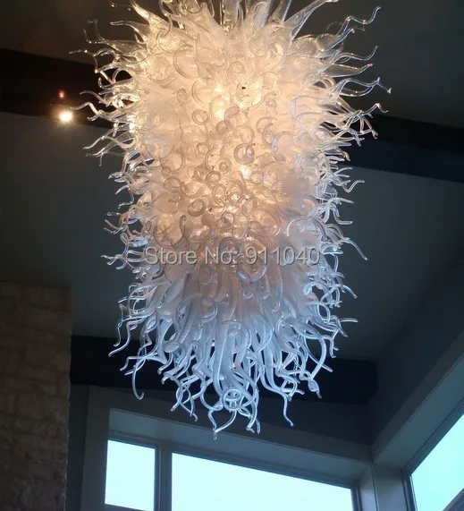 

White Glass Crystal Chandelier Energy Saving Light Source Villa Art Deco Style Hand Blown Glass Luxury Large Chandelier