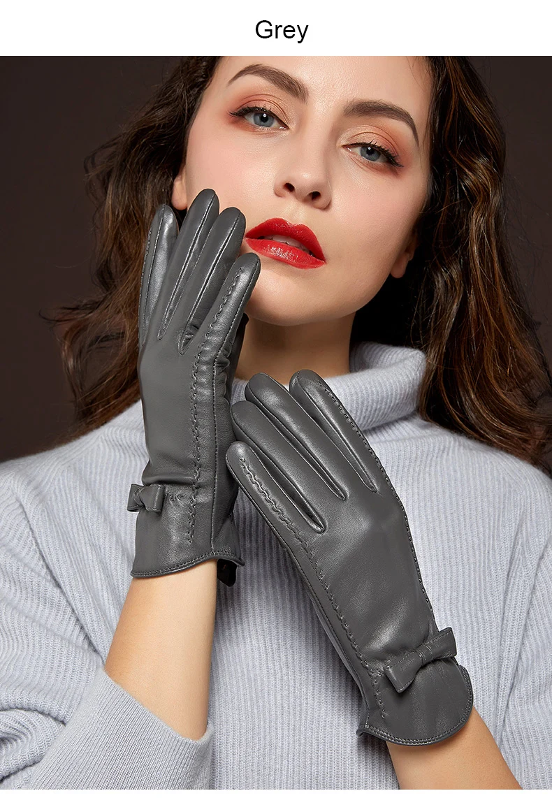 Genuien кожаные женские перчатки Осень Зима теплые бархатной подкладке Модные Простые сенсорный экран женские овчины Прихватки для мангала