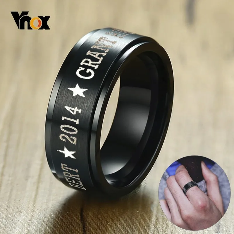 Vnox Personalized Stainless Steel Black Spinner Class Rings for Men 8mm