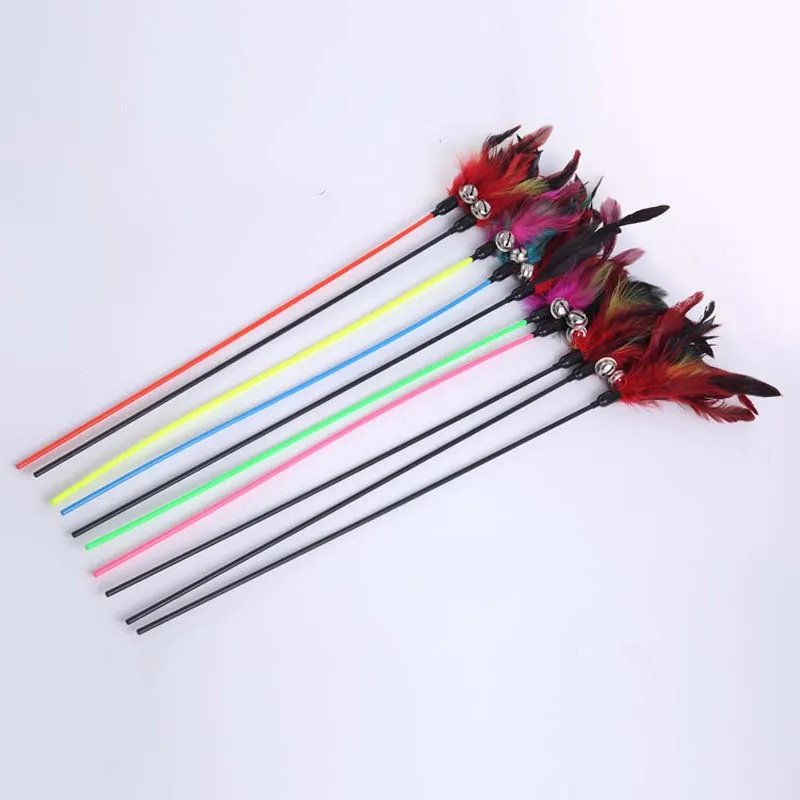 100Pcs Funny Cat Stick Feather Large Cat Toys Naturally Non toxic Pet Supplies with Bells Sound