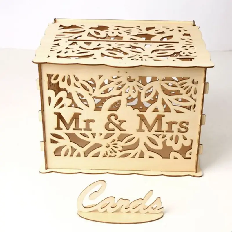 Mr Mrs Leaf Diy Wedding Gift Card Box Wooden Money Box With Lock