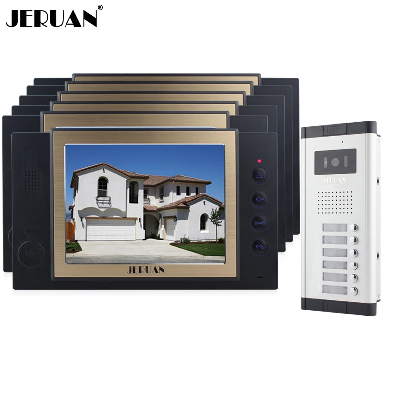 JERUAN квартира 6 Звонок домофона 8 дюймов видео-телефон двери запись Интерком Системы 700TVL ИК Камера для 6 кнопку вызова В наличии