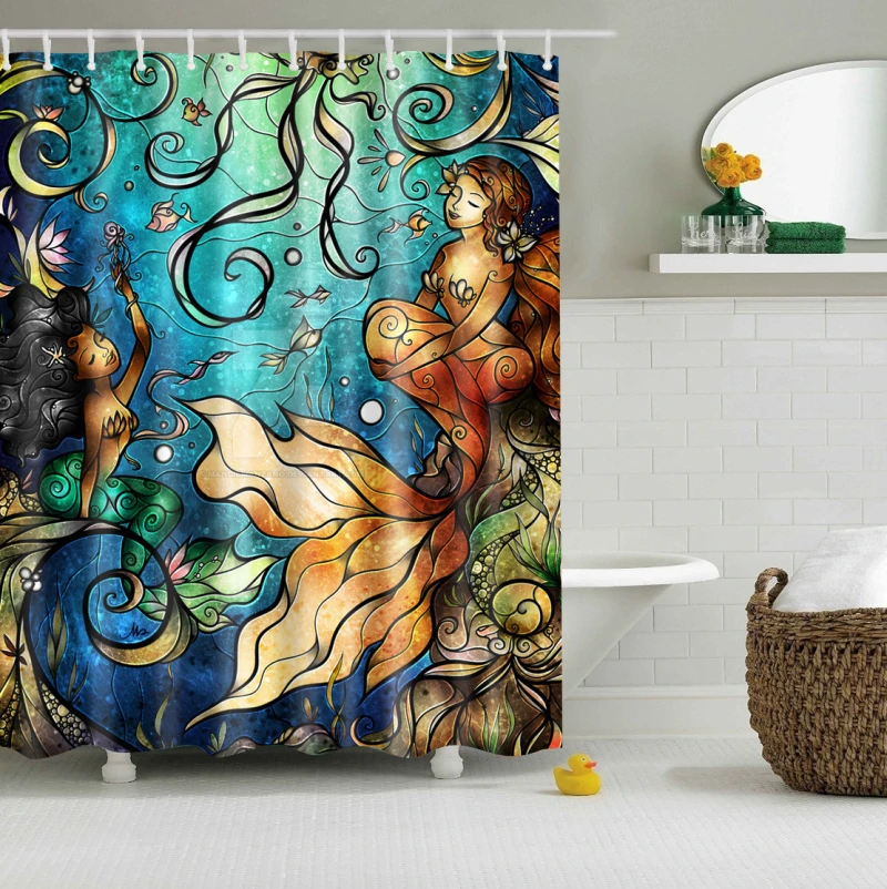 Fairy Tale Mermaid Curtains Waterproof Bathroom Curtains Polyester