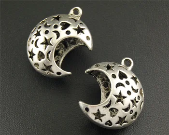 

5pcs Alloy Silver Color Hollow Moon Charms Jewellery Pendant For Bracelet Necklace A1169