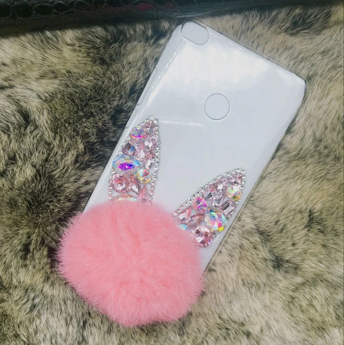 

Pink Cute Rabbit ear fur Clear Phone Case Cover For Moto Motorola G5 G5S G4 C Plus Z Z2 X4 X Play M Diamond Phone Shell Skin Bag
