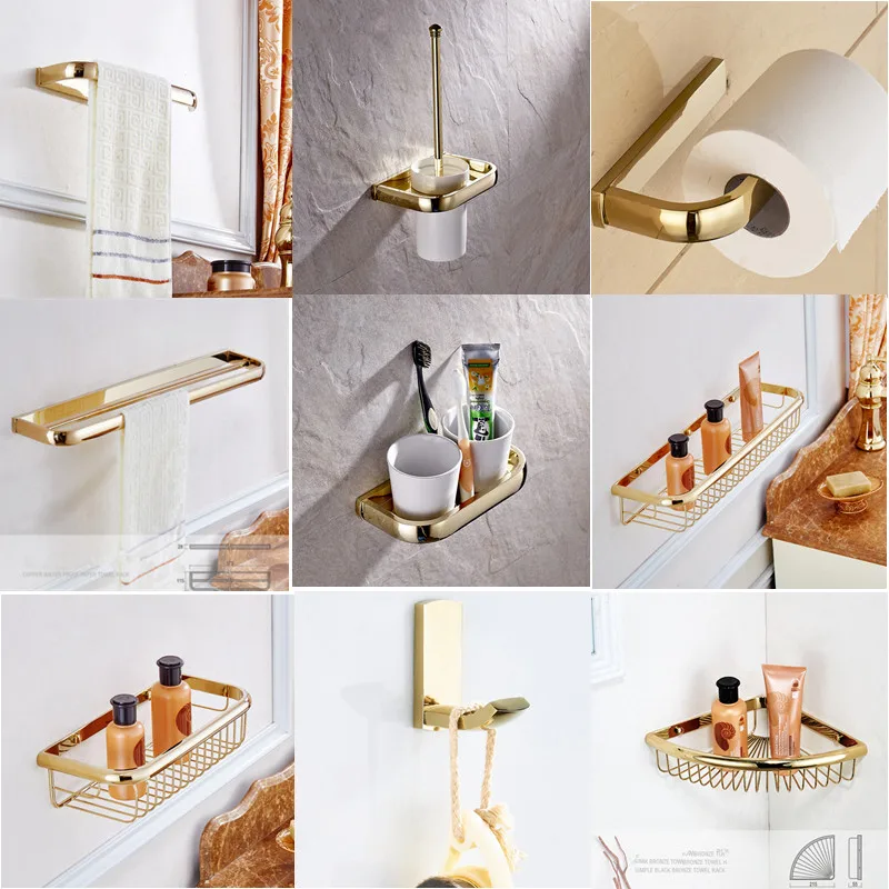 

Free shipping Luxury gold-plated copper bathroom hardware accessories paper holder towel ring coat hook towel rack soap holder