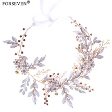 Vintage Handmade Hair Jewelry Gold Leaf Crystal Bride Headband tiara Headpiece Wedding Hair Jewelry Accessories Headdress FD562