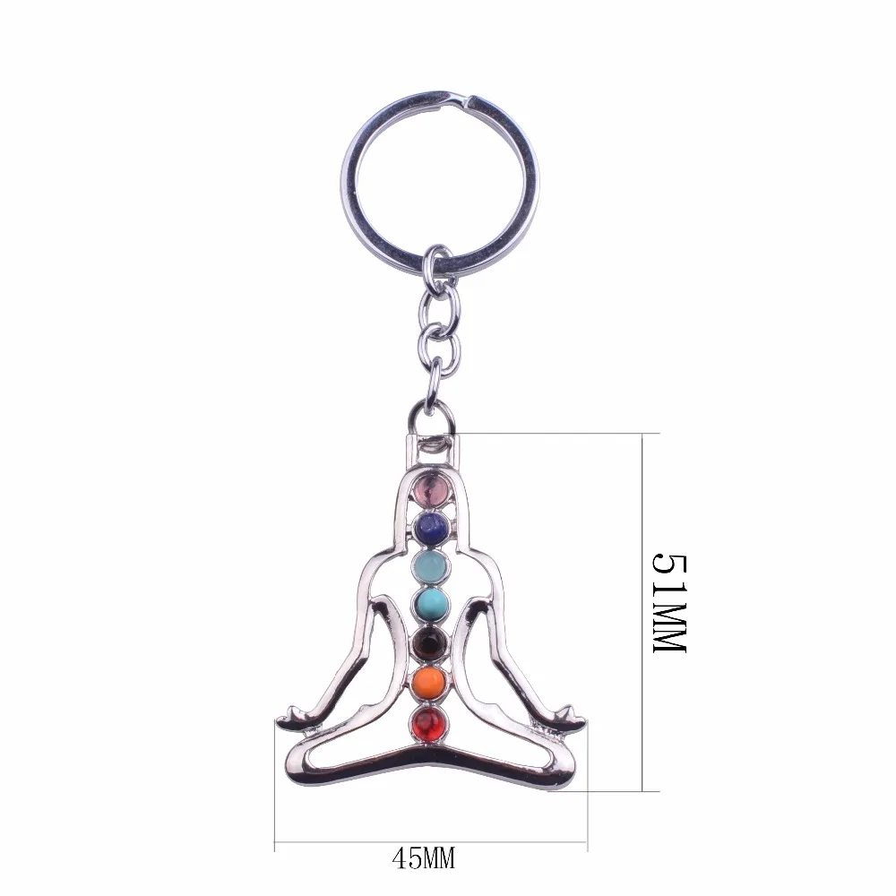 

7 Chakra Yoga Stone Keychain Multicolor Natural Beads Healing Crystal Key chain For Women Reiki Spiritual sleutelhanger
