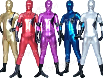 

Free Shipping DHL Wholesale Adult 5 Styles Full Body Multicolor Shiny Metallic Superhero Zentai Suit Halloween Costume XRC115