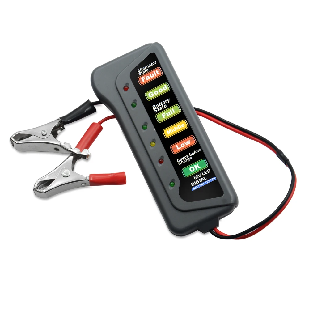 12V Цифровой Батарея генератор переменного тока тестер 6 светодиодный свет