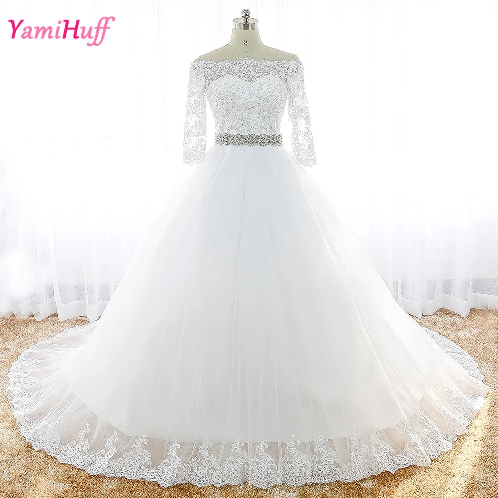 Luxury Civil Wedding Dresses Princess Long Sleeve Off