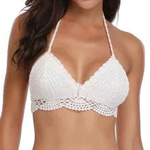 Топ бикини купальник женский белый цветочный сексуальный кружевной Холтер вязаный пляжный купальник-Бикини Топ бикини Летний сексуальный бандаж купальный