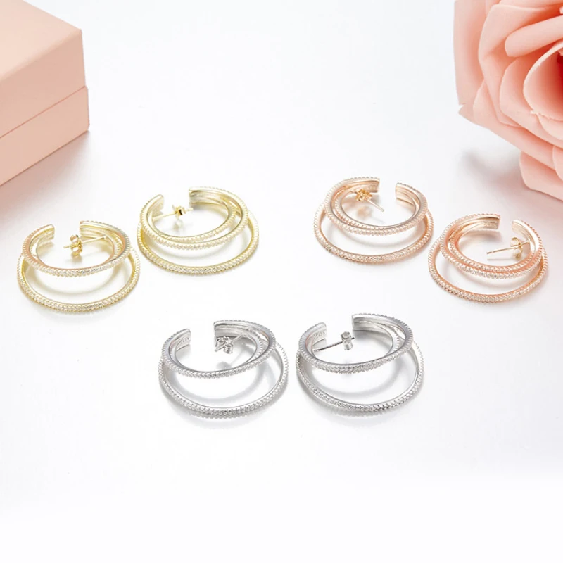 

Fits Monaco Jewelry with Charm Ladies Earrings Couple Party Gift 925 Sterling Silver Inlaid Zircon Line Geometric Earrings