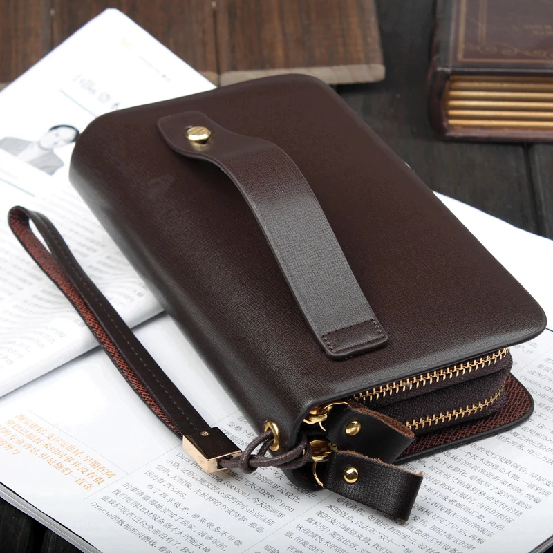 Men Genuine Leather Clutch Bag Double Zipper Brand Men Wallet Cowhide Clutch Wallet Men&#39;s ...