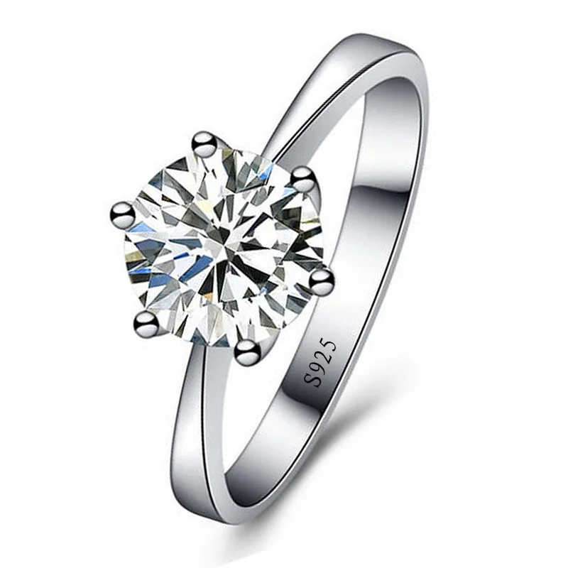 

Hainon Romantic Wedding Rings For Women Elegant Silver Color Filled Rings Jewelry One Round Clear Austrian CZ Crystal Rings Gift