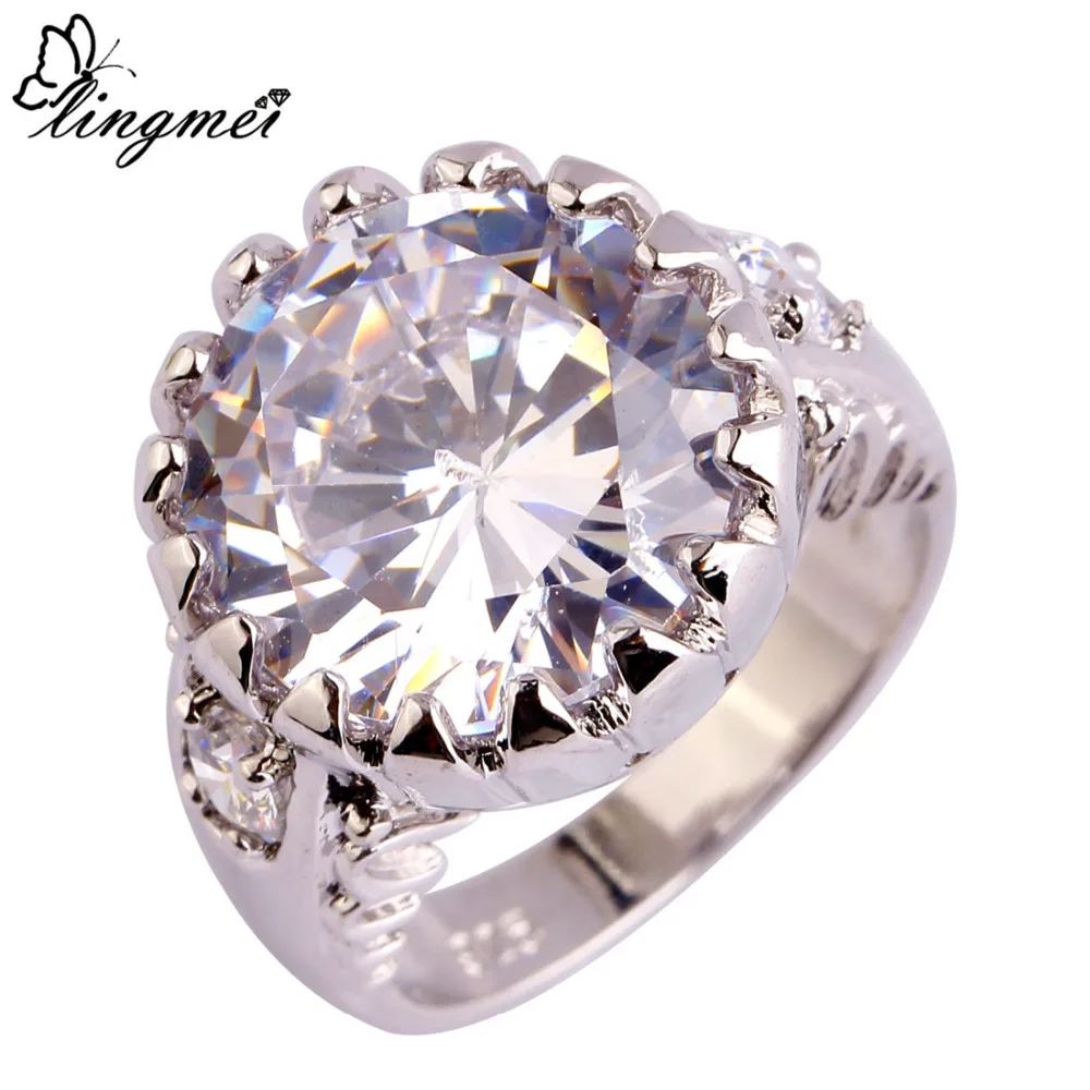 lingmei Fashion New Wedding Jewelry Opanhanded Cocktail White CZ Silver Color Ring For Women Rings Size 6 7 8 9 10 Wholesale | Украшения и
