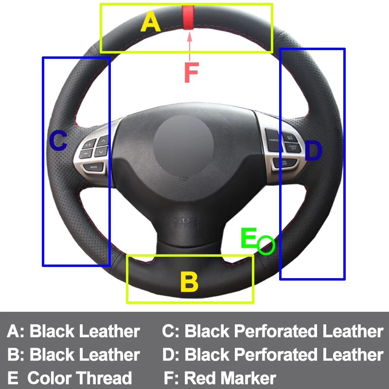 HuiER ручной шьем чехол рулевого колеса автомобиля нескользящий Красный Маркер для Mitsubishi Lancer EX 10 Lancer X Outlander ASX Colt Pajero Sport