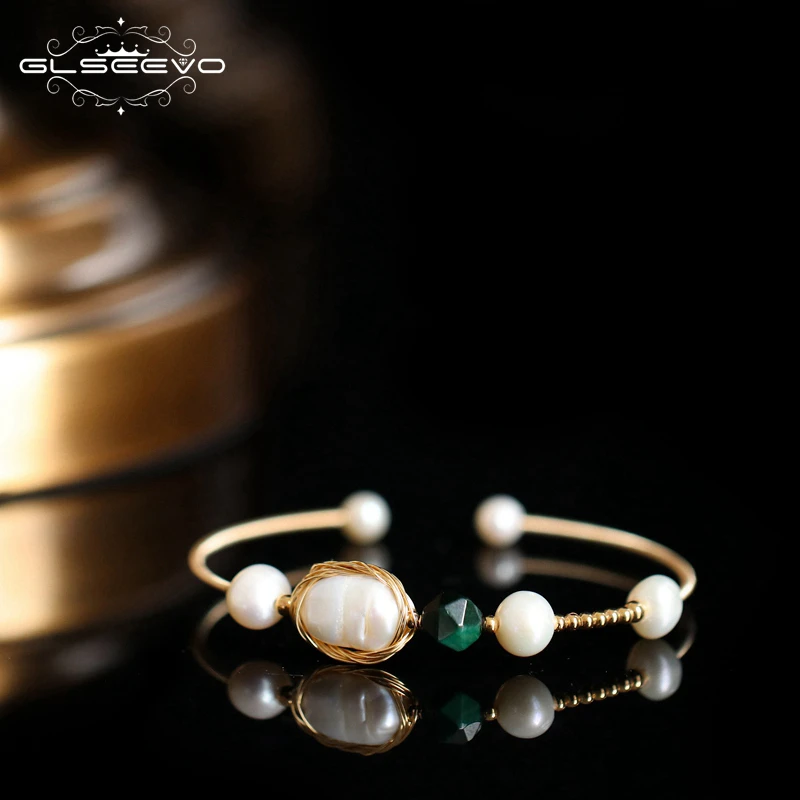 

GLSEEVO Handmade Natural Fresh Water Pearl Stone Adjustable Bangle For Women Wedding Party Jewellery Bransoletka Armband GB0127