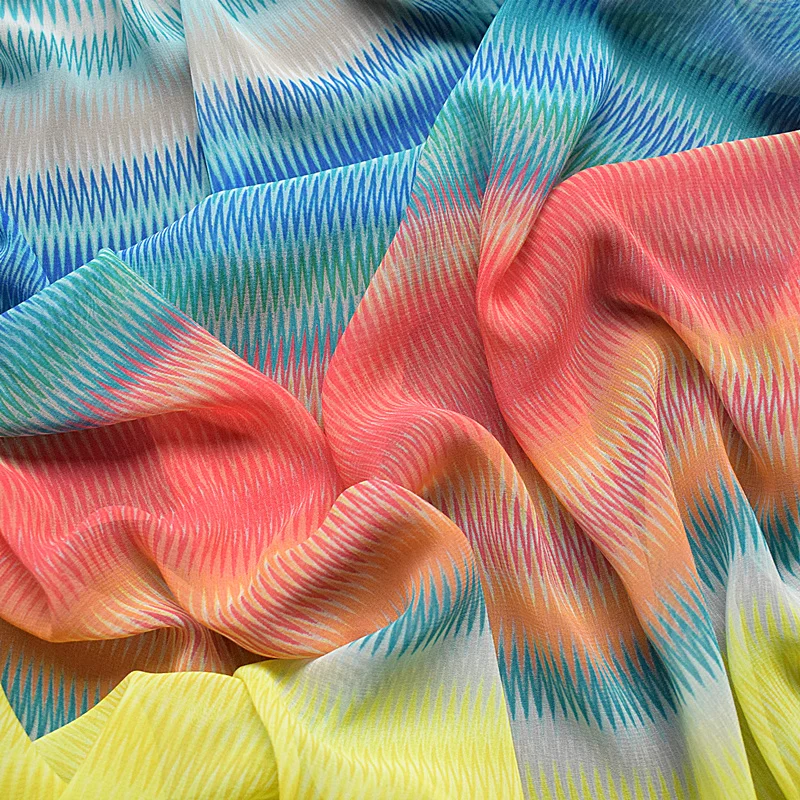 

Rainbow colorful Chiffon Fabric Dress Shirts Sewing Tulle Fabrics Polyester Cloth Apparel Fabric 2 yards