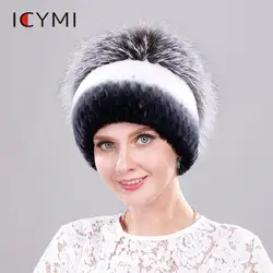 ICYMI 2018 новейший эластичный вязаный настоящий Рекс кроличий мех шапочки с роскошным цветком из натурального меха зимняя женская шапка