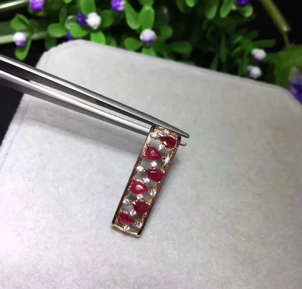 Naturel rouge rubis gemme pendentif naturel pierre gemme pendentif collier S925 argent mode rectang