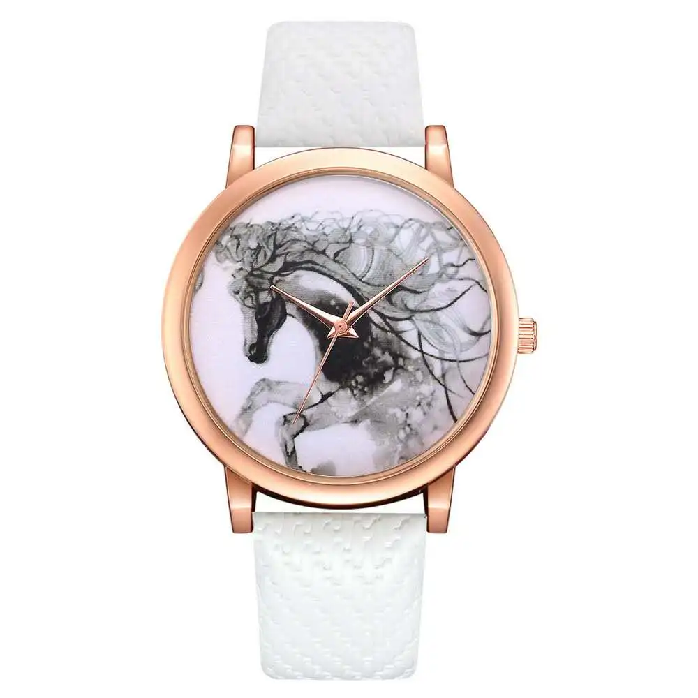 

New rattan grain leather watchband phantom white horse pattern watch trend simple fashion leisure sports women's watch