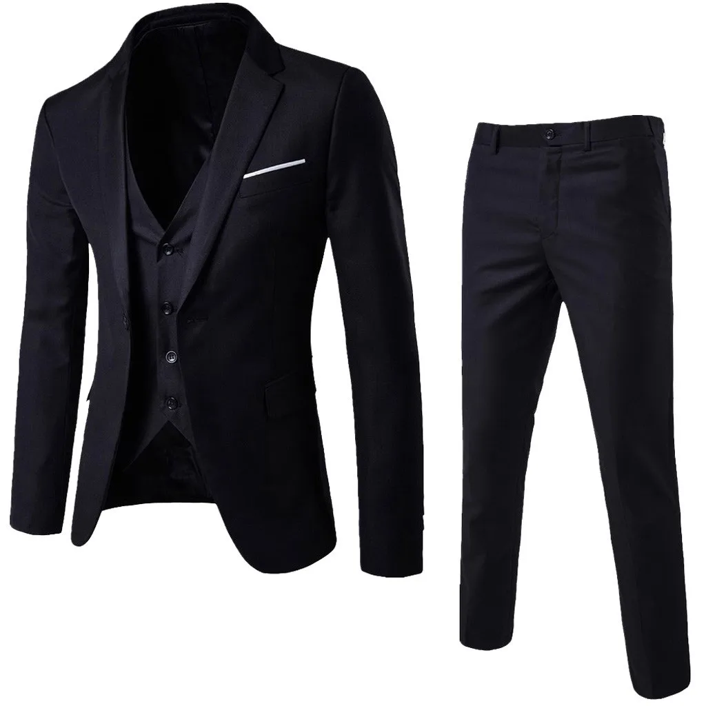 Модный мужской костюм, приталенный пиджак из 3 предметов, деловой мужской пиджак для свадебной вечеринки, жилет с брюками размера плюс
