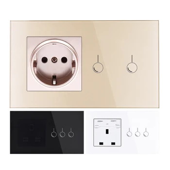 

EU Standard Wall Switch Socket 1/2 Gang 1 Way Wall Light Touch Switch Tempered Crystal Glass Panel Light Touch Switch Socket