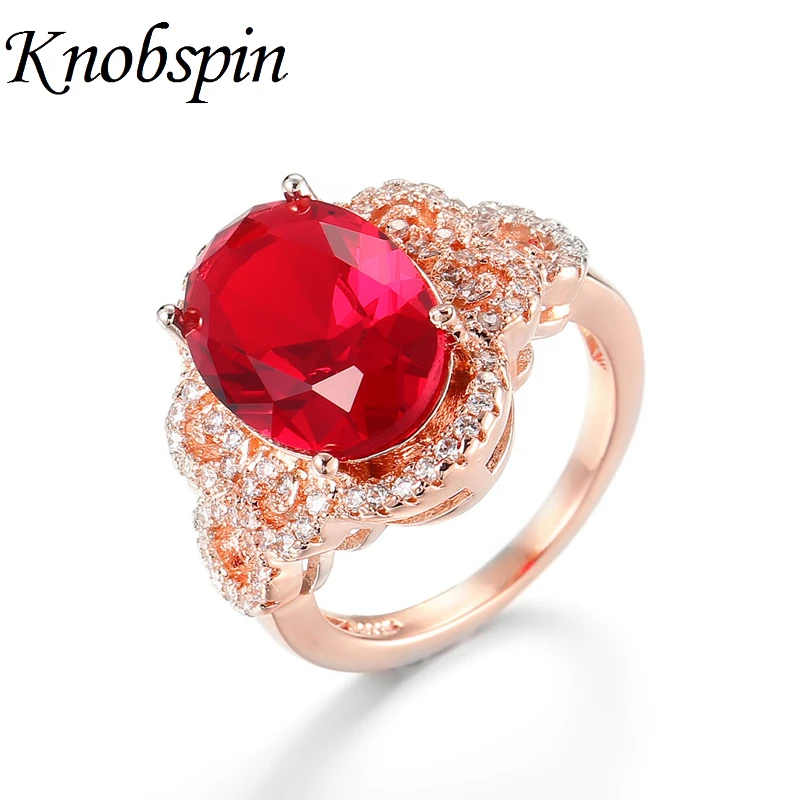 European Fashion Rose Gold Color Big Stone Ring for Women Luxury Red