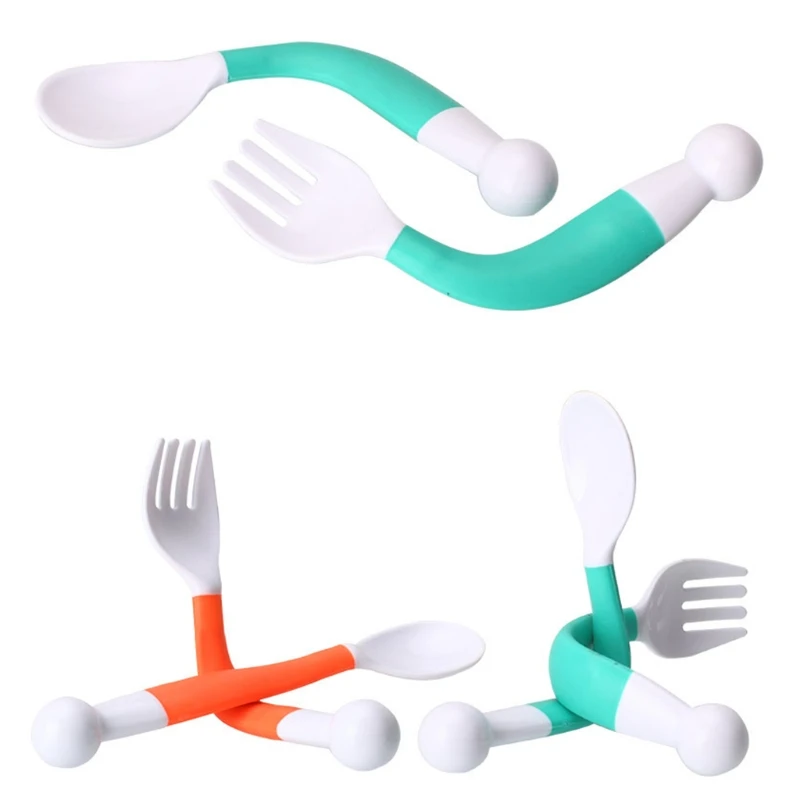 

2Pcs Flexible Baby Spoon Fork Set Adjustable Children Learning Dishes Tableware