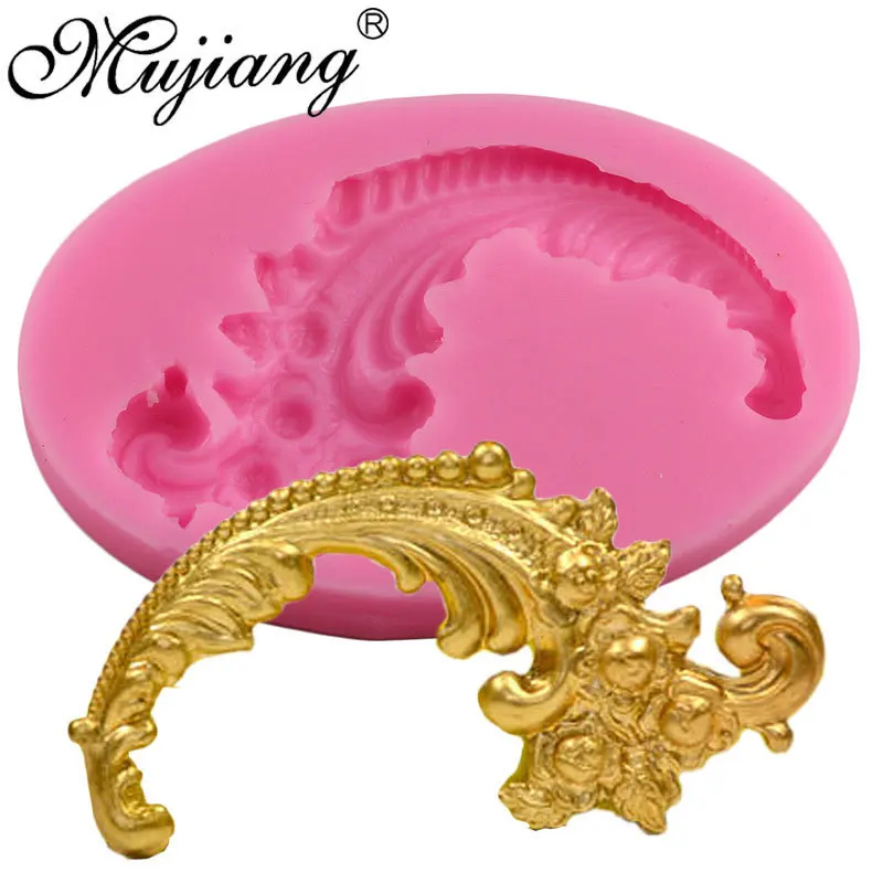 

Mujiang Scrollwork Feather Baroque Silicone Mold Cake Border Fondant Cake Decorating Tool Cupcake Candy Chocolate Gumpaste Mould