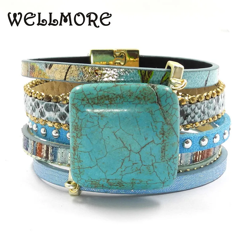 blue leather bracelet stone charm bracelets magnet buckle Bohemian bracelets boho bracelets & bangles B161001